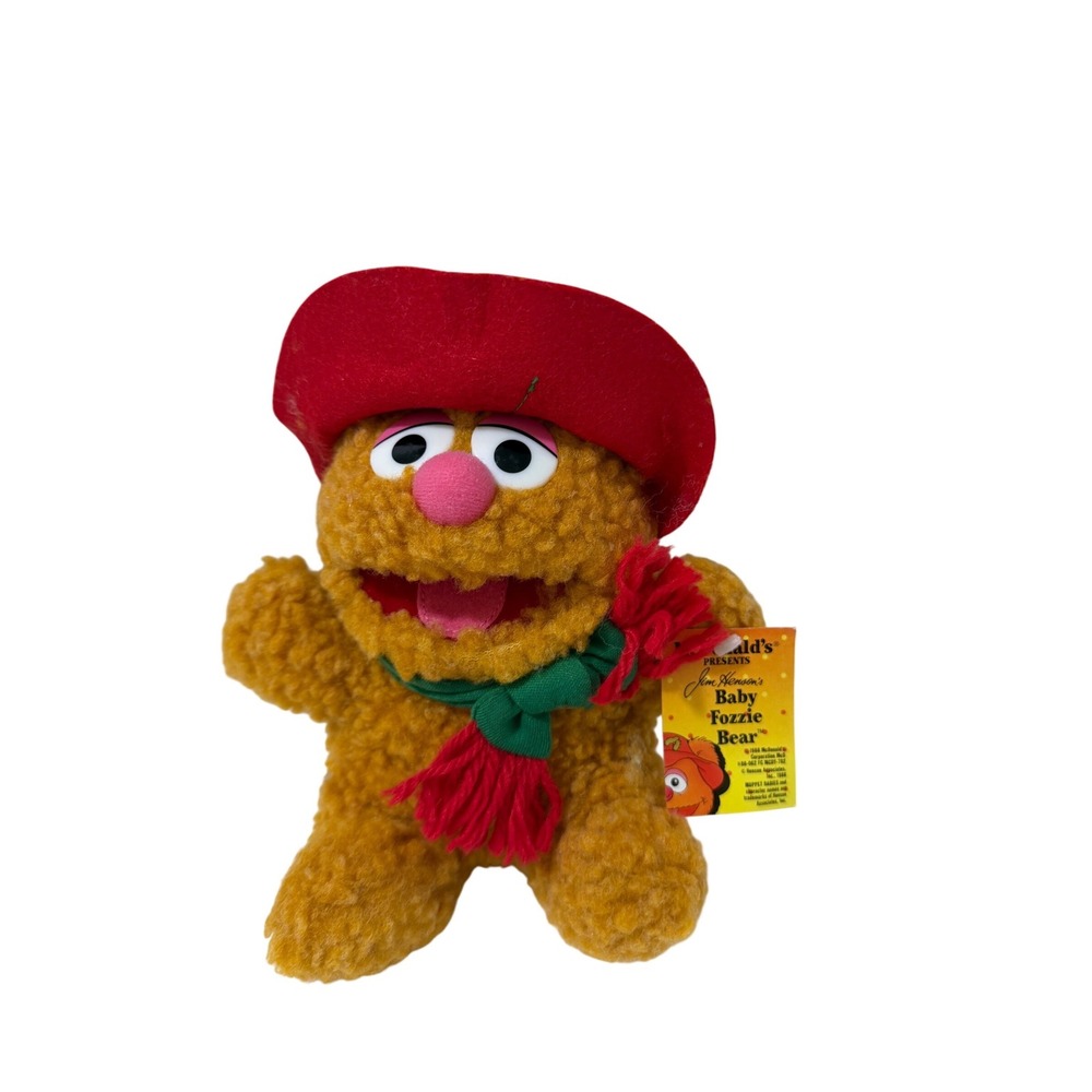 Vintage 1988 McDonalds Muppet Babies Baby Fozzie Bear Plush Holiday Hat Scarf NT